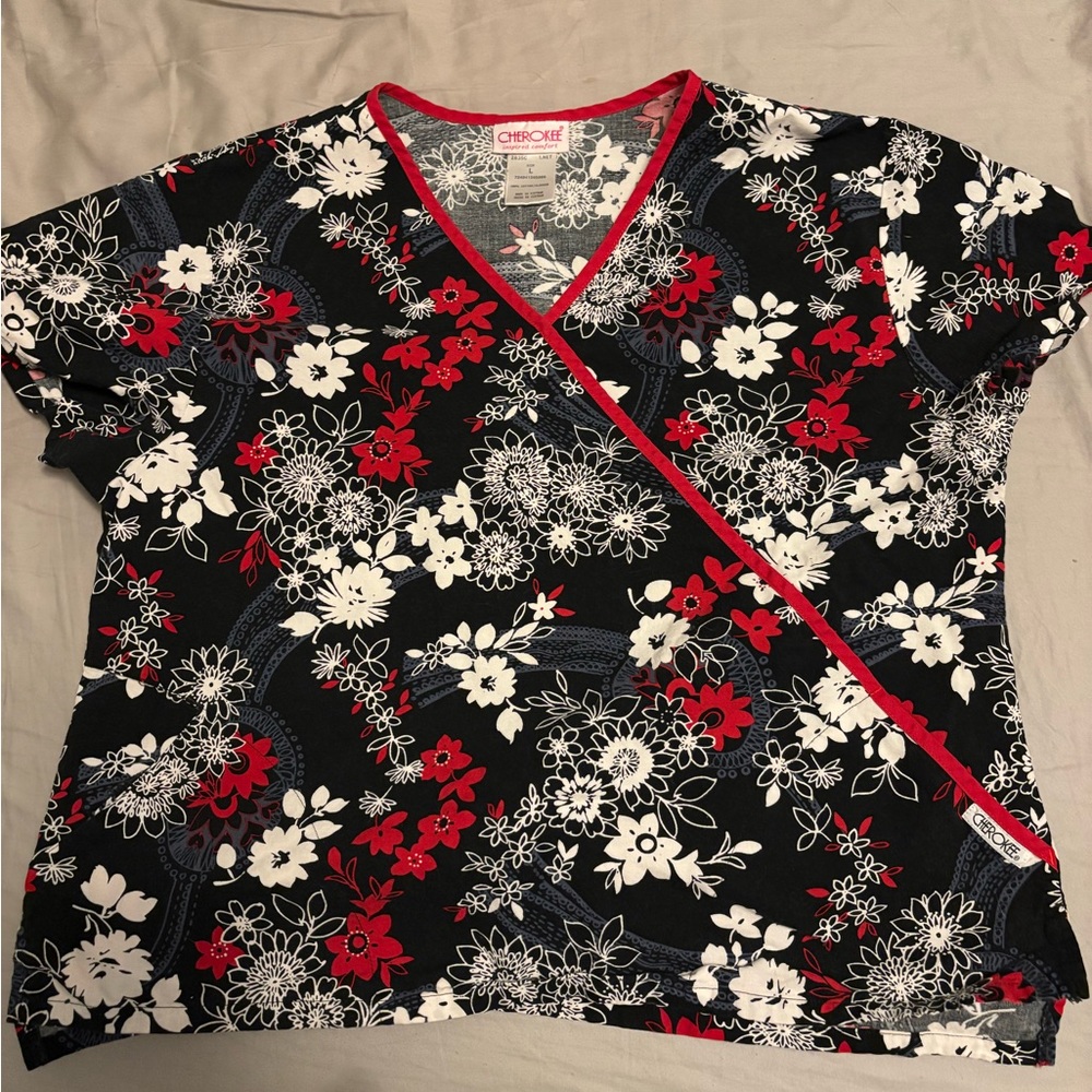 Floral Black and Red Cherokee Scrub Top